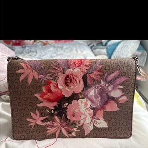 Guess Floral Brown Crossbody Bag
